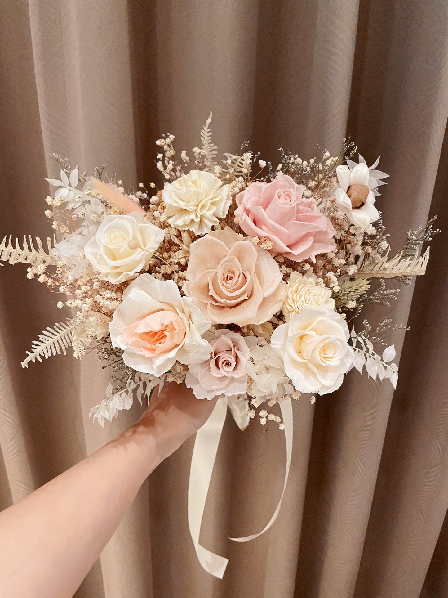 奶油粉永生捧花