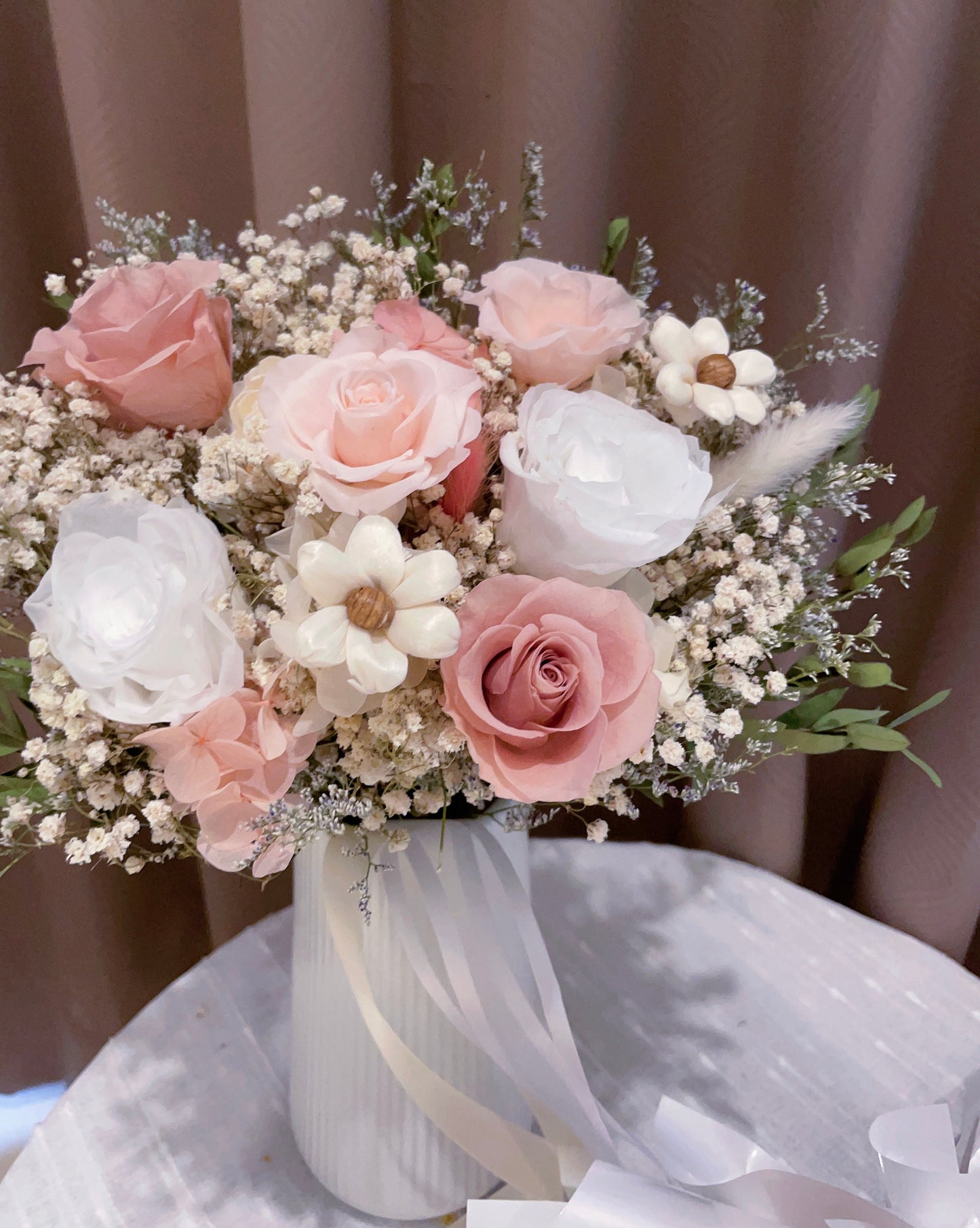 奶杏粉永生捧花