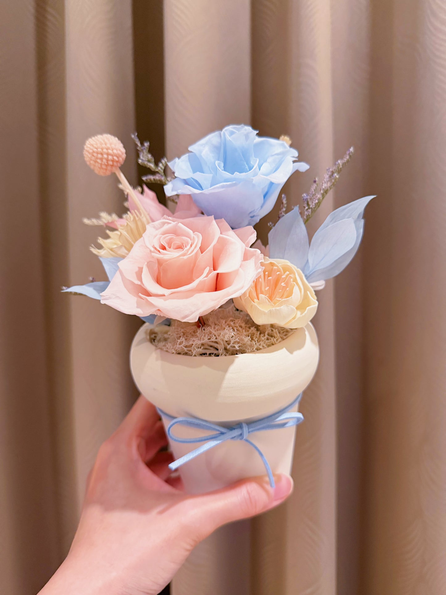 粉藍永生桌花