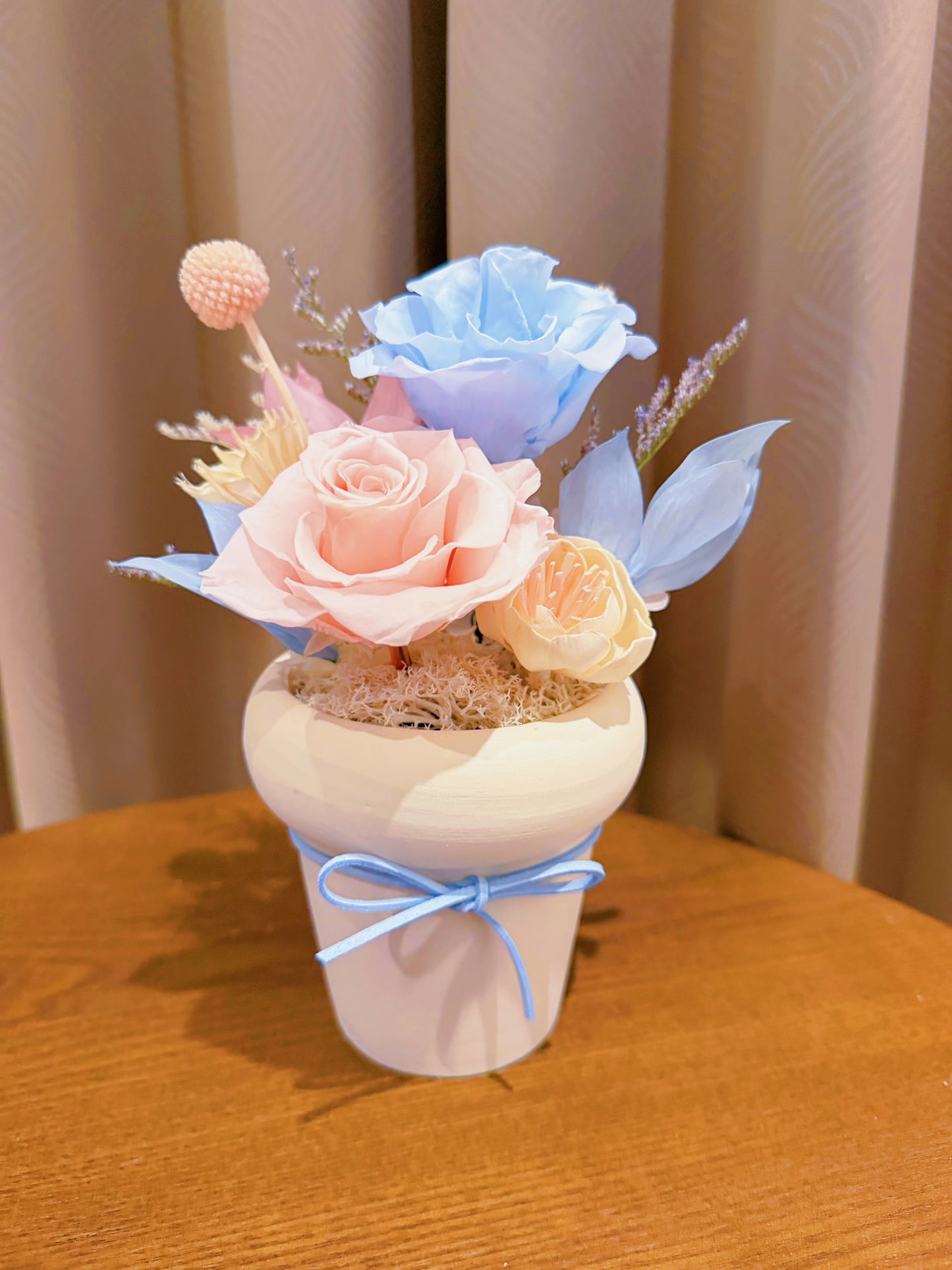 粉藍永生桌花