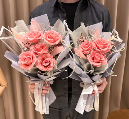 粉玫霧灰永生花束