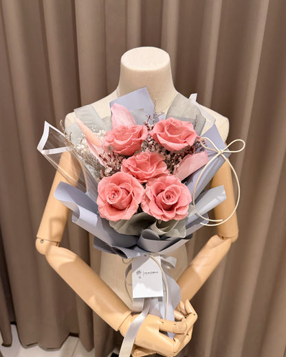 粉玫霧灰永生花束