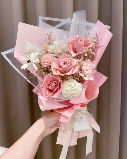 粉紅泡泡永生花束